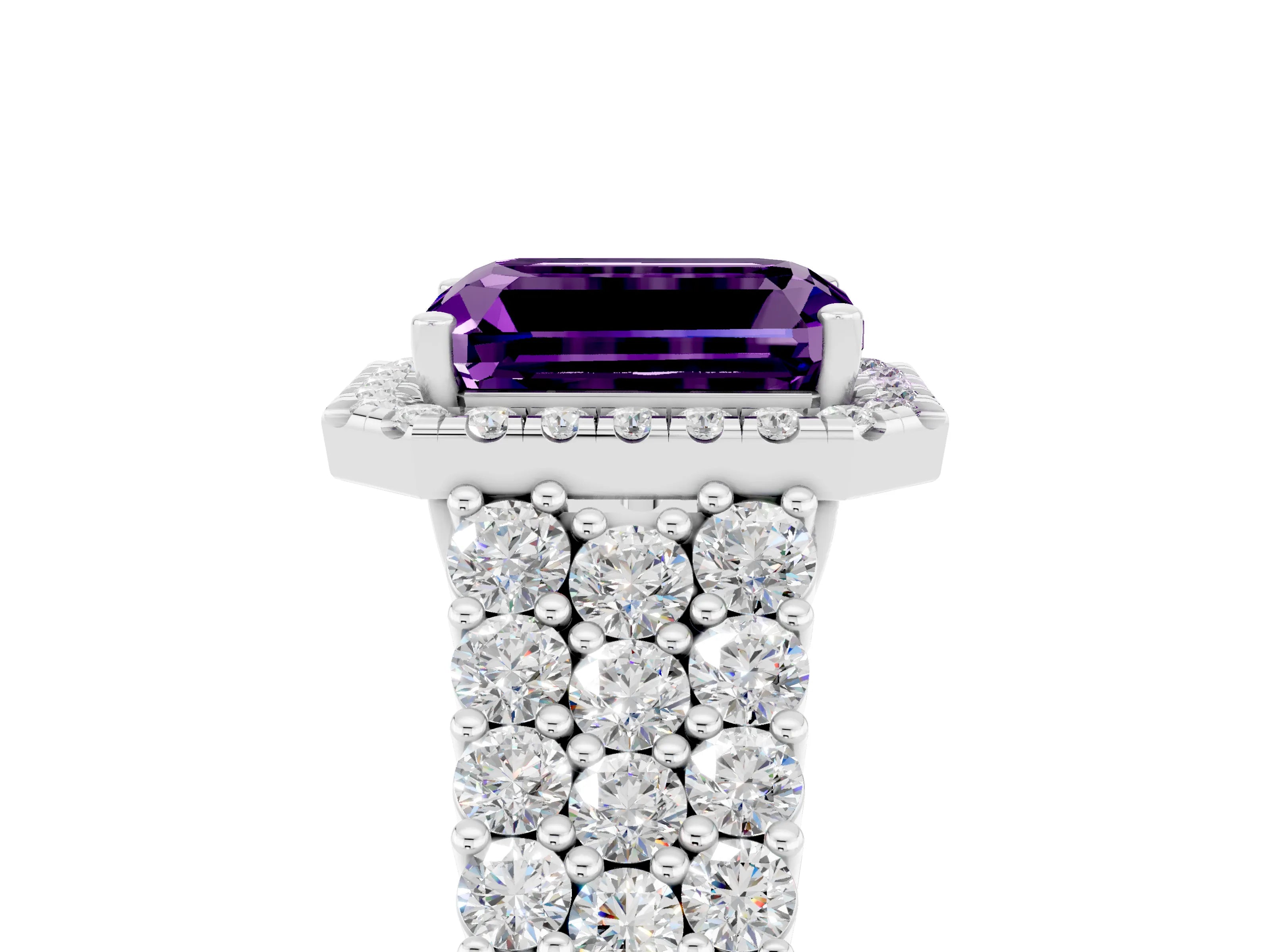 White gold Emerald Cut Halo Pavé Diamond Engagement Ring with Split Shank and Four-Prong Setting_5