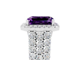 White gold Emerald Cut Halo Pavé Diamond Engagement Ring with Split Shank and Four-Prong Setting_5