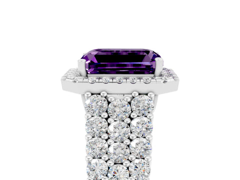 White gold Emerald Cut Halo Pavé Diamond Engagement Ring with Split Shank and Four-Prong Setting_5