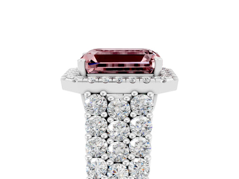 White gold Emerald Cut Halo Pavé Diamond Engagement Ring with Split Shank and Four-Prong Setting_5