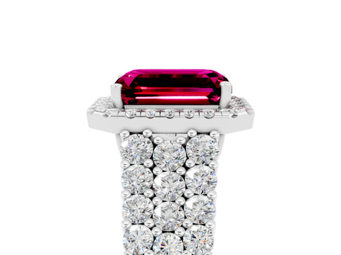 White gold Emerald Cut Halo Pavé Diamond Engagement Ring with Split Shank and Four-Prong Setting_5