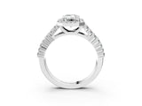 White gold Emerald Cut Halo Pavé Diamond Engagement Ring with Split Shank and Four-Prong Setting_7