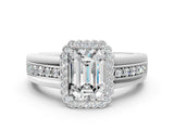 White gold Emerald Cut Halo Pave Band Four-Prong Ring_74