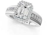 White gold Emerald Cut Halo Pave Band Four-Prong Ring_75