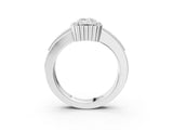 White gold Emerald Cut Halo Pave Band Four-Prong Ring_77