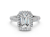 White gold Emerald Cut Halo Pave Band Four-Prong Setting Ring_37