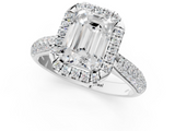 White gold Emerald Cut Halo Pave Band Four-Prong Setting Ring_38