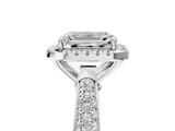 White gold Emerald Cut Halo Pave Band Four-Prong Setting Ring_42