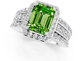 White gold Emerald Cut Halo Peridot Ring with Round  Split Shank and Prong Setting_13