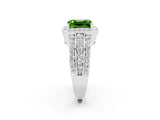 White gold Emerald Cut Halo Peridot Ring with Round  Split Shank and Prong Setting_14