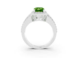 White gold Emerald Cut Halo Peridot Ring with Round  Split Shank and Prong Setting_15