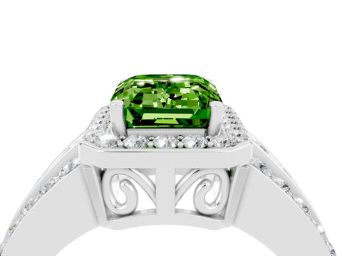 White gold Emerald Cut Halo Peridot Ring with Round  Split Shank and Prong Setting_16