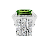White gold Emerald Cut Halo Peridot Ring with Round  Split Shank and Prong Setting_17