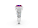 White gold Emerald Cut Halo Pink Sapphire Ring with Round  Split Shank and Prong Setting_38