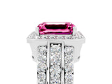 White gold Emerald Cut Halo Pink Sapphire Ring with Round  Split Shank and Prong Setting_41