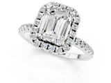 White gold Emerald Cut Halo Round Diamond Pavé Band Four-Prong Ring_1