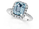 White gold Emerald Cut Halo Round Diamond Pavé Band Four-Prong Ring_1
