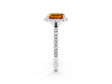 White gold Emerald Cut Halo Round Diamond Pavé Band Four-Prong Ring_2