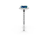 White gold Emerald Cut Halo Round Diamond Pavé Band Four-Prong Ring_2