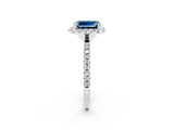 White gold Emerald Cut Halo Round Diamond Pavé Band Four-Prong Ring_2