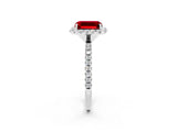 White gold Emerald Cut Halo Round Diamond Pavé Band Four-Prong Ring_2