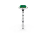White gold Emerald Cut Halo Round Diamond Pavé Band Four-Prong Ring_2