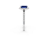 White gold Emerald Cut Halo Round Diamond Pavé Band Four-Prong Ring_2