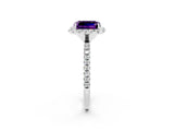 White gold Emerald Cut Halo Round Diamond Pavé Band Four-Prong Ring_2