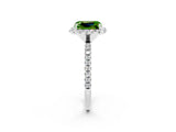 White gold Emerald Cut Halo Round Diamond Pavé Band Four-Prong Ring_2