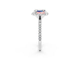 White gold Emerald Cut Halo Round Diamond Pavé Band Four-Prong Ring_2