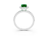 White gold Emerald Cut Halo Round Diamond Pavé Band Four-Prong Ring_3