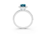 White gold Emerald Cut Halo Round Diamond Pavé Band Four-Prong Ring_3