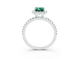 White gold Emerald Cut Halo Round Diamond Pavé Band Four-Prong Ring_3
