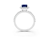 White gold Emerald Cut Halo Round Diamond Pavé Band Four-Prong Ring_3