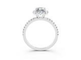 White gold Emerald Cut Halo Round Diamond Pavé Band Four-Prong Ring_3