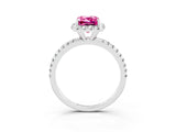 White gold Emerald Cut Halo Round Diamond Pavé Band Four-Prong Ring_3