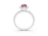 White gold Emerald Cut Halo Round Diamond Pavé Band Four-Prong Ring_3