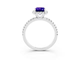 White gold Emerald Cut Halo Round Diamond Pavé Band Four-Prong Ring_3