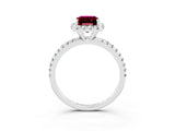 White gold Emerald Cut Halo Round Diamond Pavé Band Four-Prong Ring_3
