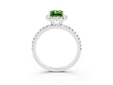 White gold Emerald Cut Halo Round Diamond Pavé Band Four-Prong Ring_3