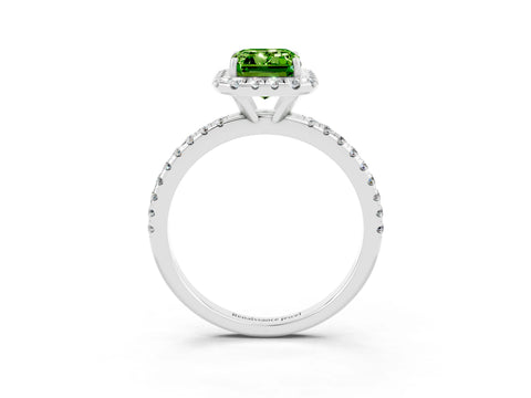 White gold Emerald Cut Halo Round Diamond Pavé Band Four-Prong Ring_3