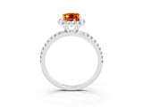 White gold Emerald Cut Halo Round Diamond Pavé Band Four-Prong Ring_3