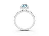 White gold Emerald Cut Halo Round Diamond Pavé Band Four-Prong Ring_3