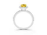 White gold Emerald Cut Halo Round Diamond Pavé Band Four-Prong Ring_3