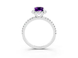 White gold Emerald Cut Halo Round Diamond Pavé Band Four-Prong Ring_3