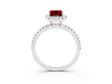 White gold Emerald Cut Halo Round Diamond Pavé Band Four-Prong Ring_3