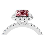 White gold Emerald Cut Halo Round Diamond Pavé Band Four-Prong Ring_4