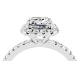 White gold Emerald Cut Halo Round Diamond Pavé Band Four-Prong Ring_4