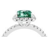 White gold Emerald Cut Halo Round Diamond Pavé Band Four-Prong Ring_4