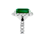 White gold Emerald Cut Halo Round Diamond Pavé Band Four-Prong Ring_5